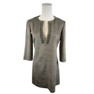 Guess Los Angeles Faux Suede Dress 3/4 Sleeve Braided Taupe Casual Chic Size 6